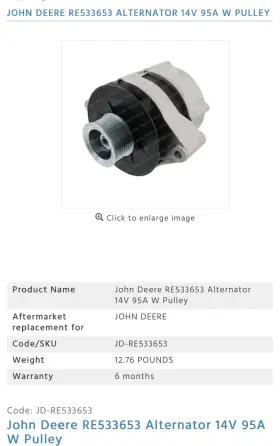 Re533653 John Deere Aak4831 14v Alternator For Engine