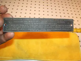 Mercedes Benz 117 684 04 21 W109 108 R107 4.5 1972 Under Hood Metal California Emission Oe 1 Plaque