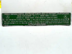 1175841021 Mercedes Benz 74 C107 R107 450 V8 Under Hood Metal Green California Emission 1 Plaque