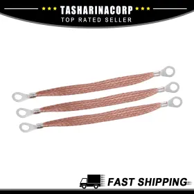 X Autohaux 766549221336 3 Pcs Universal Braided Copper Engine Ground Strap Wire 7.87 Inch X8mm Rings Terminal