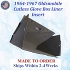 New 1964-1967 Oldsmobile Cutlass Glove Box Liner Insert #CUT-GBX-005. Price: $89.99.